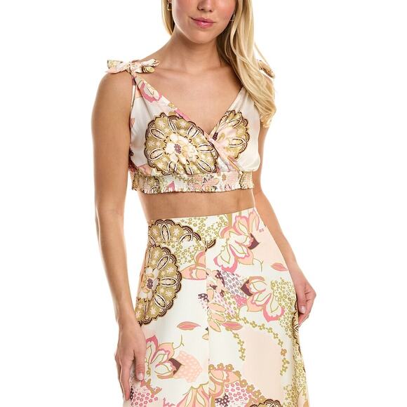 AREA Tops - NWT Area Stars Floral Neutral Colors Cropped Sleeveless V-neck Tank Top Size L